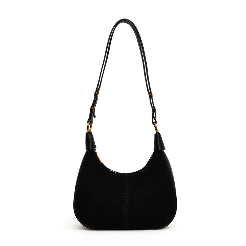 Retro Half-Moon PU Shoulder Bag – Urban Simplicity Crossbody with Zipper Compartments