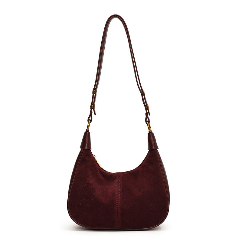 Retro Half-Moon PU Shoulder Bag – Urban Simplicity Crossbody with Zipper Compartments